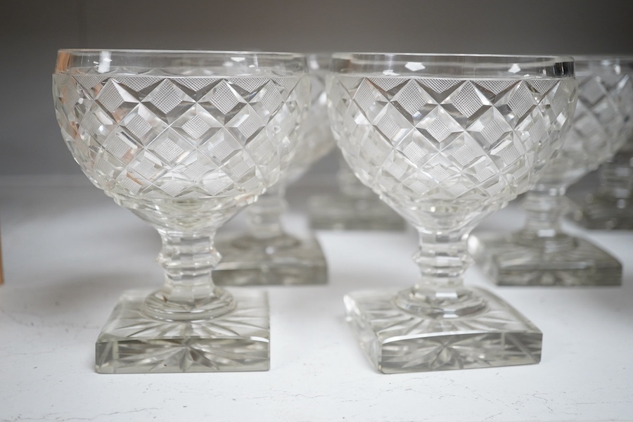 A set of twelve large Voneche square based wine glasses, 13cm tall. Condition - fair to good, several minor chips